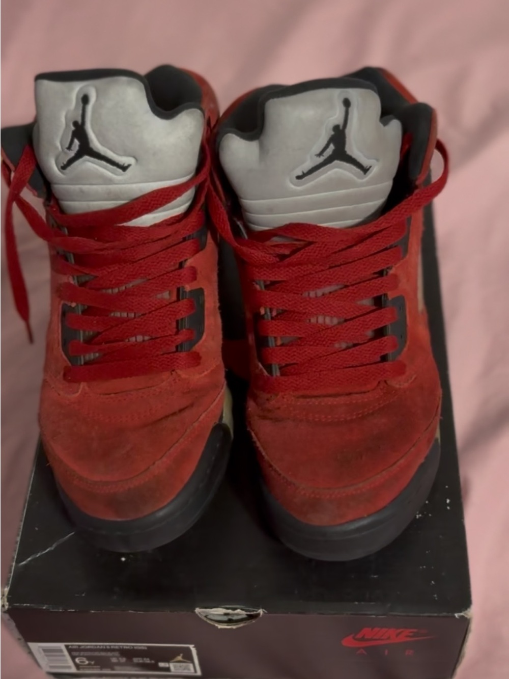 Jordan Men's Red and Black Suede Sneakers - Picture 2 of 3